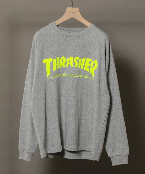 THRASHER(スラッシャー)の「【別注】 <THRASHER> LOGO LONG SLEEVE TEE/Tシャツ ◆(Tシャツ/カットソー・メンズ・グレー/ホワイト・LARGE/MEDIUM/SMALL)」の1枚目の写真