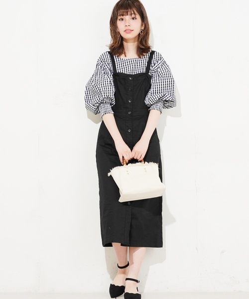 natural couture（ナチュラルクチュール）の「前あきボタンナロージャンスカ（ワンピース・レディース・アイボリー/ブラック・FREE）」の2枚目の写真