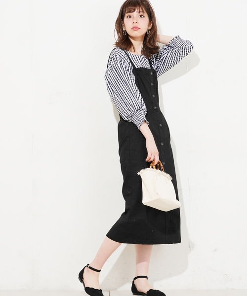 natural couture（ナチュラルクチュール）の「前あきボタンナロージャンスカ（ワンピース・レディース・アイボリー/ブラック・FREE）」の14枚目の写真