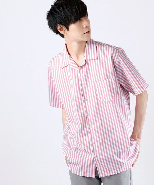 MONO-MART（モノマート）の「ストライプオーバーサイズシャツ/Stripe over size shirt(1/2 sleeve)（シャツ/ブラウス・メンズ・ピンク/ネイビー/ベージュ/サックスブルー/ブラック/マスタード・FREE）」の6枚目の写真