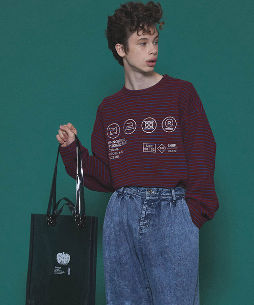 SHAREEF（シャリーフ）の「RIPPLE BORDER L/S PULL OVER（Tシャツ/カットソー・メンズ・ブラック×グレー/ブラック×イエロー/レッド系その他・1/3/2）」の3枚目の写真