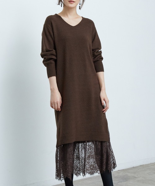 Rope Picnic ロペピクニック の ロペシスターズコレクション 辻直子監修 ニットワンピース レーススカート ワンピース Wear Rope Picnic ロペピクニック の ロペシスターズコレクション 辻直子監修 ニットワンピース レーススカート ワンピース Wear