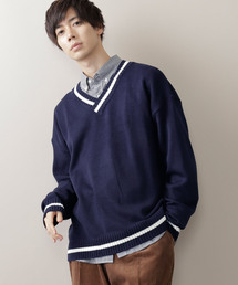 MONO-MART | オーバーサイズVネックロングスリーブチルデンニットセーター 2019SS(ニット/セーター)