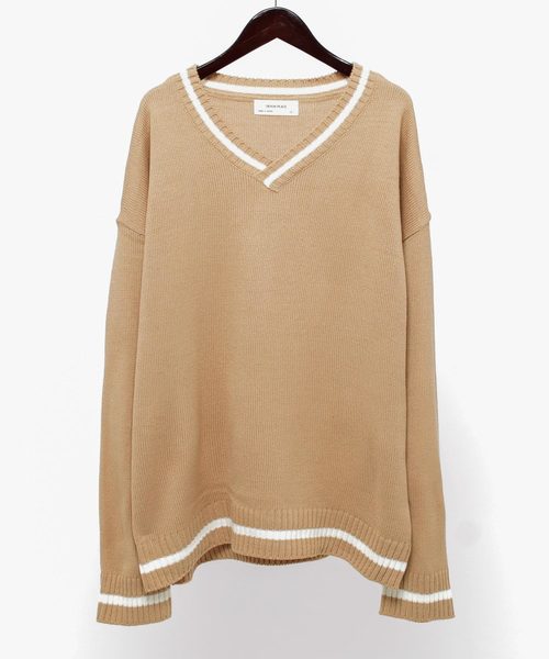 MONO-MART(モノマート)の「オーバーサイズVネックロングスリーブチルデンニットセーター(ニット/セーター・メンズ・ホワイト/ブラック/ベージュ/グリーン/ネイビー・FREE)」の6枚目の写真