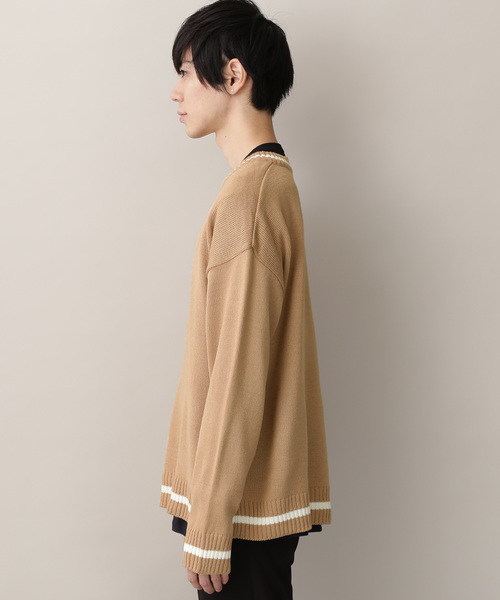 MONO-MART(モノマート)の「オーバーサイズVネックロングスリーブチルデンニットセーター(ニット/セーター・メンズ・ホワイト/ブラック/ベージュ/グリーン/ネイビー・FREE)」の15枚目の写真