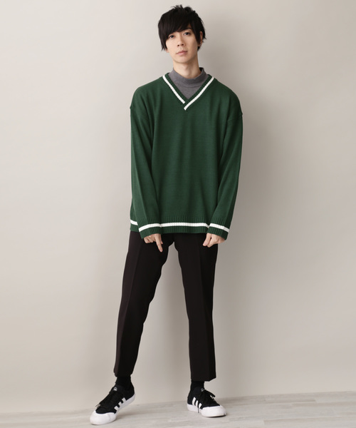 MONO-MART(モノマート)の「オーバーサイズVネックロングスリーブチルデンニットセーター(ニット/セーター・メンズ・ホワイト/ブラック/ベージュ/グリーン/ネイビー・FREE)」の20枚目の写真