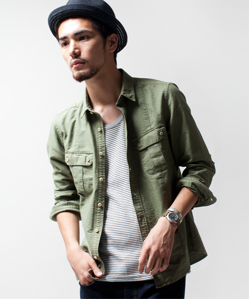 NANO universe（ナノユニバース）の「ガーメントダイOXミリタリー L/S（シャツ/ブラウス・メンズ・アイボリー/ベージュ/オリーブ/カーキ・SMALL/MEDIUM/LARGE/X-LARGE）」の3枚目の写真