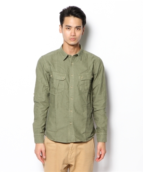 NANO universe（ナノユニバース）の「ガーメントダイOXミリタリー L/S（シャツ/ブラウス・メンズ・アイボリー/ベージュ/オリーブ/カーキ・SMALL/MEDIUM/LARGE/X-LARGE）」の5枚目の写真