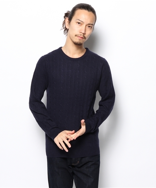 green label relaxing(グリーンレーベルリラクシング)の「CASH CABLE C/N 12Gニット(ニット/セーター・メンズ・ナチュラル/ケリー/コバルトブルー/オレンジ/ネイビー/グレー・SMALL/MEDIUM/LARGE/X-LARGE)」の5枚目の写真