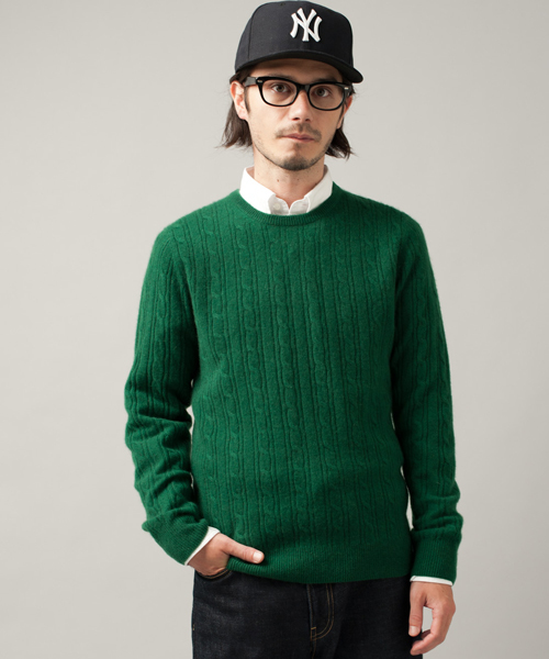 green label relaxing(グリーンレーベルリラクシング)の「CASH CABLE C/N 12Gニット(ニット/セーター・メンズ・ナチュラル/ケリー/コバルトブルー/オレンジ/ネイビー/グレー・SMALL/MEDIUM/LARGE/X-LARGE)」の4枚目の写真