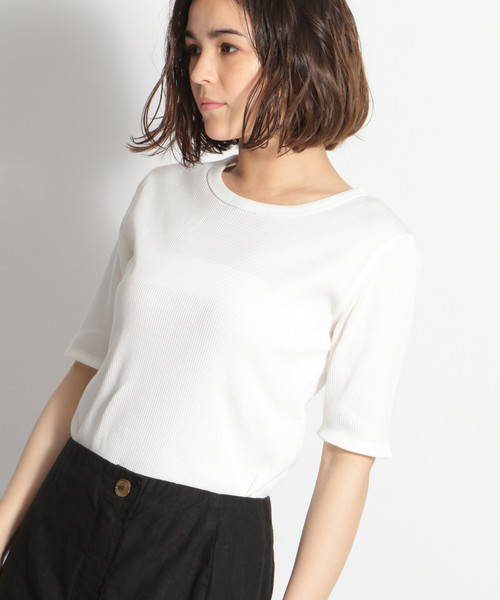 niko and...（ニコアンド）の「細リブフィットプルオーバー（Tシャツ/カットソー・レディース・ブラック/オフホワイト/イエロー/ブルー・MEDIUM/LARGE）」の2枚目の写真