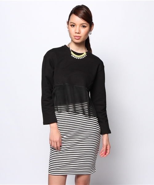 goocy（グーシー）の「【goocy】オーガンジー切替裏毛プルオーバー（スウェット・レディース・グリーン/ブラック/アイボリー・FREE）」の5枚目の写真