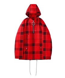 CHECKED COTTON ZIPPED HOODIE