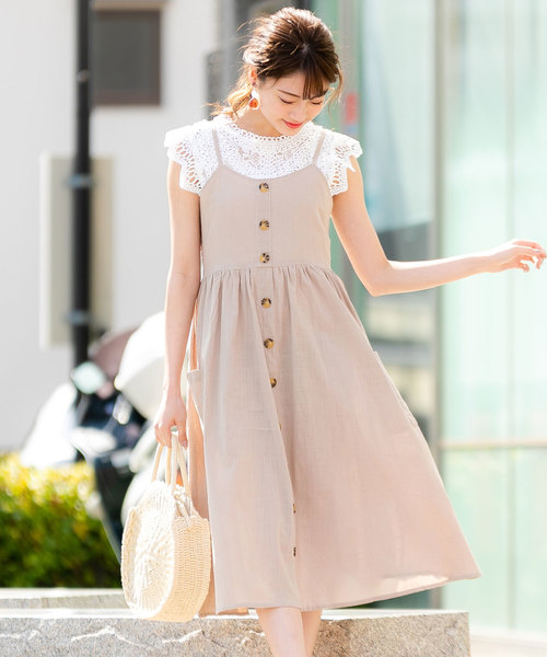 Newlyme（ニューリーミー）の「コットンポケットボタンキャミワンピース（ワンピース・レディース・ブラック/ベージュ/ネイビー/カーキ/アイボリー・MEDIUM/LARGE）」の15枚目の写真