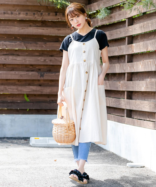 Newlyme（ニューリーミー）の「コットンポケットボタンキャミワンピース（ワンピース・レディース・ブラック/ベージュ/ネイビー/カーキ/アイボリー・MEDIUM/LARGE）」の16枚目の写真