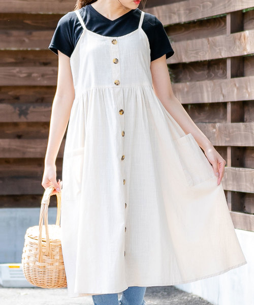 Newlyme（ニューリーミー）の「コットンポケットボタンキャミワンピース（ワンピース・レディース・ブラック/ベージュ/ネイビー/カーキ/アイボリー・MEDIUM/LARGE）」の22枚目の写真