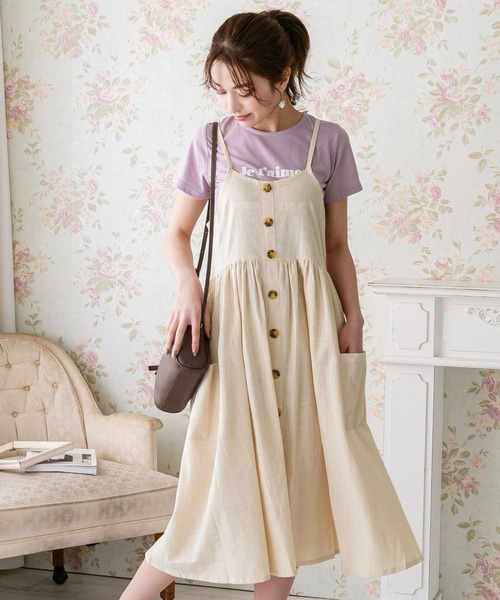 Newlyme（ニューリーミー）の「コットンポケットボタンキャミワンピース（ワンピース・レディース・ブラック/ベージュ/ネイビー/カーキ/アイボリー・MEDIUM/LARGE）」の9枚目の写真