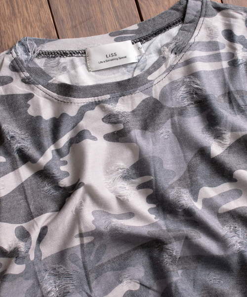 LiSS（リス）の「【74】【LiSS（リス）】ダメージクラフトT（Tシャツ/カットソー・レディース・グレー系カモフラージュ/グリーン系カモフラージュ/カモフラージュ・MEDIUM/LARGE/X-LARGE）」の7枚目の写真