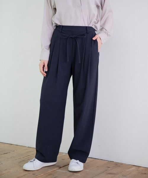 Munich（ミューニック）の「ストレッチトリコット　ワイドパンツ【セットアップ可】（その他パンツ・レディース・ベージュ/ネイビー/ナチュラル/コーラル・S/M/XS）」の3枚目の写真