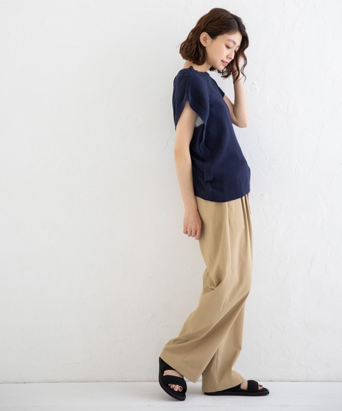 Munich（ミューニック）の「ストレッチトリコット　ワイドパンツ【セットアップ可】（その他パンツ・レディース・ベージュ/ネイビー/ナチュラル/コーラル・S/M/XS）」の14枚目の写真