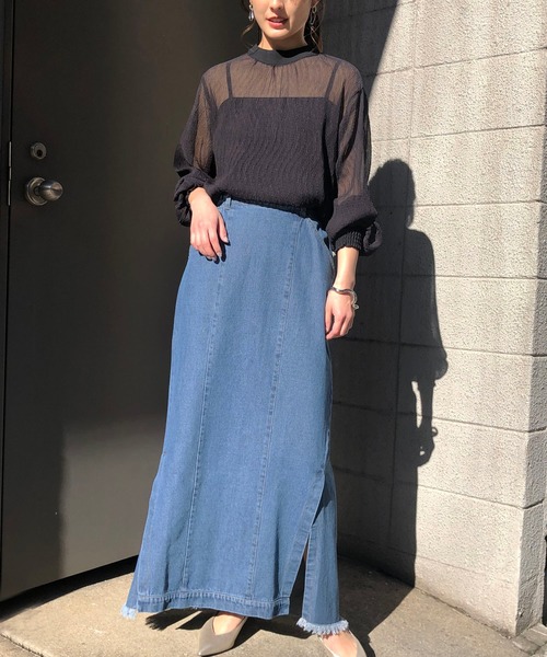 &g'aime（アンジェム）の「【&g'aime】サイドスリットデニムスカート（デニムスカート・レディース・ブラック/ブルー・FREE）」の5枚目の写真