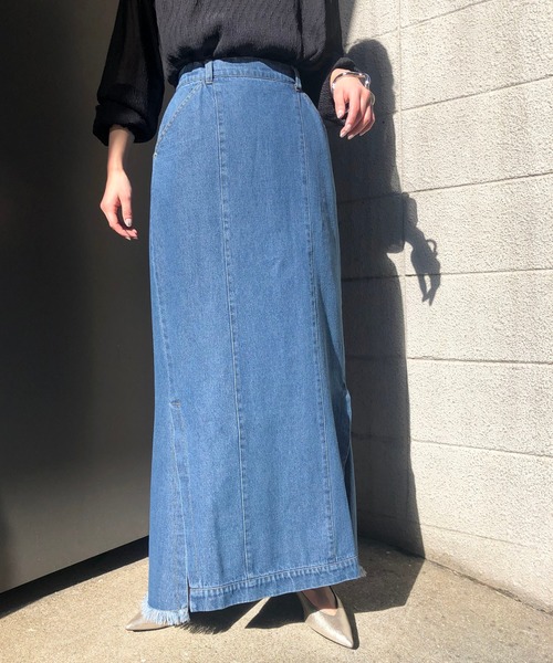 &g'aime（アンジェム）の「【&g'aime】サイドスリットデニムスカート（デニムスカート・レディース・ブラック/ブルー・FREE）」の9枚目の写真