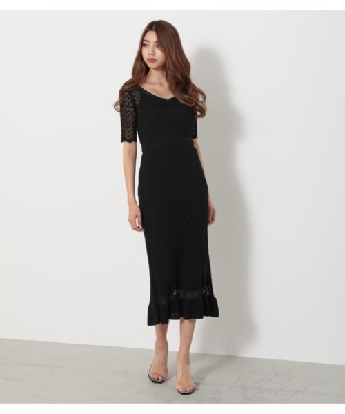 rienda - リエンダ rienda クロッシェknitカーデ リエンダ rienda クロッシェknitカーデ （ブラック