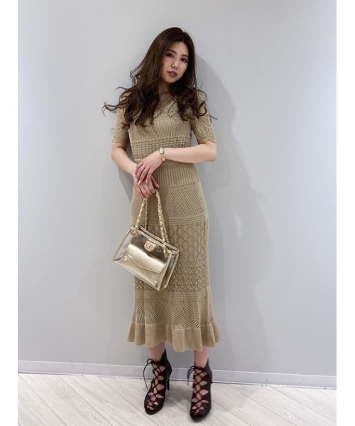 rienda ベージュ ワンピース rienda（リエンダ）の「クロップドメッシュニットセット