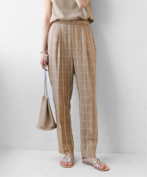 JOURNAL STANDARD relume(ジャーナルスタンダード レリューム)の「ビスコース×ポリエステルチェックHWワイドテーパードパンツ◆(その他パンツ)」|ベージュ
