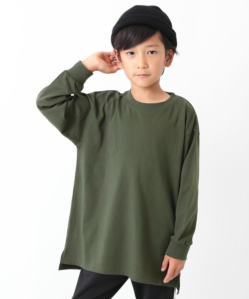 devirock(デビロック)の「ロング丈長袖Tシャツ(Tシャツ/カットソー・キッズ・グリーン系その他/ダークオリーブ/ホワイト/パープル系その他/ブラック/ダークベージュ・160cm/150cm/100cm/140cm/120cm/110cm/130cm)」の1枚目の写真