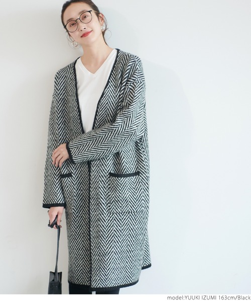 coca（coca）（コカ）の「ヘリンボーン柄トッパーカーディガン（カーディガン/ボレロ・レディース・ブラック・ONE SIZE/L/M）」の6枚目の写真