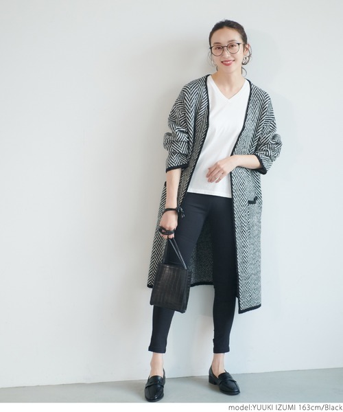 coca（coca）（コカ）の「ヘリンボーン柄トッパーカーディガン（カーディガン/ボレロ・レディース・ブラック・ONE SIZE/L/M）」の5枚目の写真