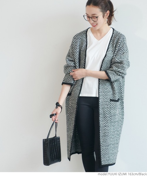 coca（coca）（コカ）の「ヘリンボーン柄トッパーカーディガン（カーディガン/ボレロ・レディース・ブラック・ONE SIZE/L/M）」の4枚目の写真