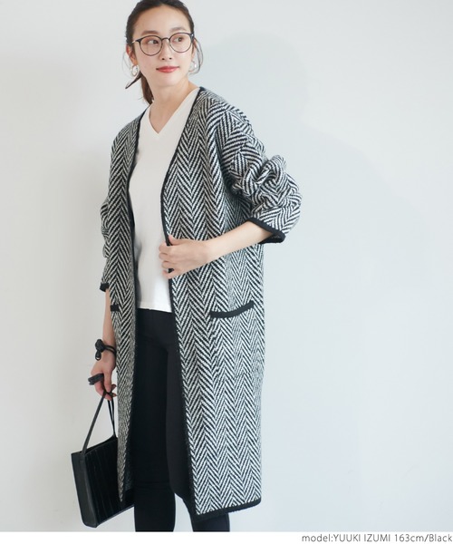coca（coca）（コカ）の「ヘリンボーン柄トッパーカーディガン（カーディガン/ボレロ・レディース・ブラック・ONE SIZE/L/M）」の7枚目の写真