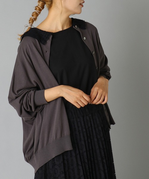 PUAL CE CIN（ピュアルセシン）の「【WEB限定】イタリア糸強撚カーディガンモックネックカラー（カーディガン/ボレロ・レディース・チャコールグレー/ブラック/レッド/グリーン/マスタード/キャメル・FREE）」の3枚目の写真