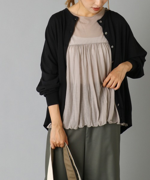 PUAL CE CIN（ピュアルセシン）の「【WEB限定】イタリア糸強撚カーディガンモックネックカラー（カーディガン/ボレロ・レディース・チャコールグレー/ブラック/レッド/グリーン/マスタード/キャメル・FREE）」の2枚目の写真