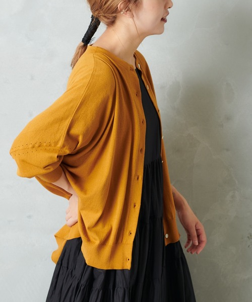 PUAL CE CIN（ピュアルセシン）の「【WEB限定】イタリア糸強撚カーディガンモックネックカラー（カーディガン/ボレロ・レディース・チャコールグレー/ブラック/レッド/グリーン/マスタード/キャメル・FREE）」の9枚目の写真