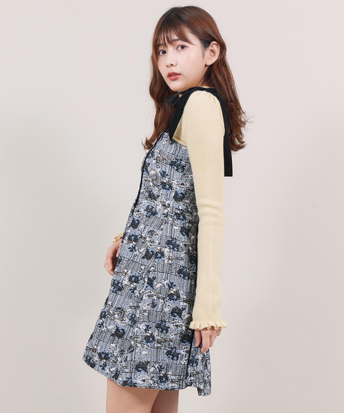 ショルダーリボンジャガードワンピース ジャンパースカート Titty Co ティティーアンドコー のファッション