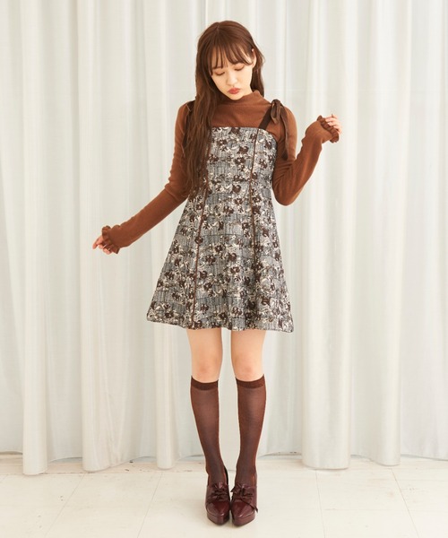 ショルダーリボンジャガードワンピース ジャンパースカート Titty Co ティティーアンドコー のファッション