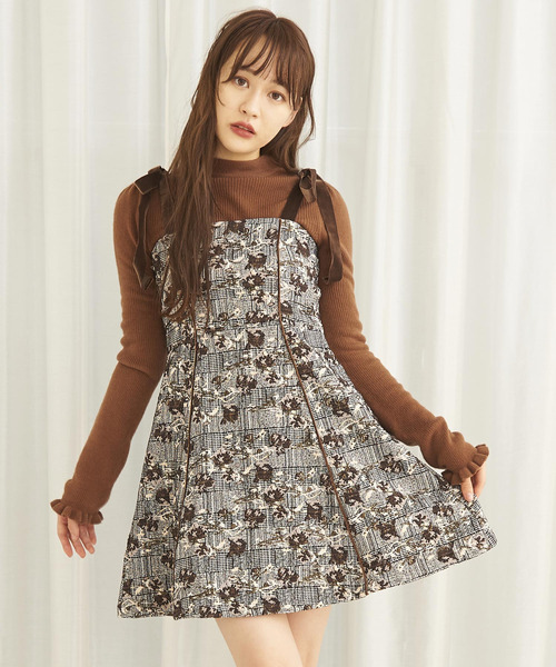 ショルダーリボンジャガードワンピース ジャンパースカート Titty Co ティティーアンドコー のファッション