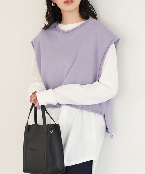 Chaco closet(チャコ クローゼット)の「【セットアイテム】ショート丈スウェットベスト×ラウンドヘムロンT レイヤードセット(ベスト・レディース・グリーン系その他/ダークグレー/クリーム/パープル・FREE)」の4枚目の写真