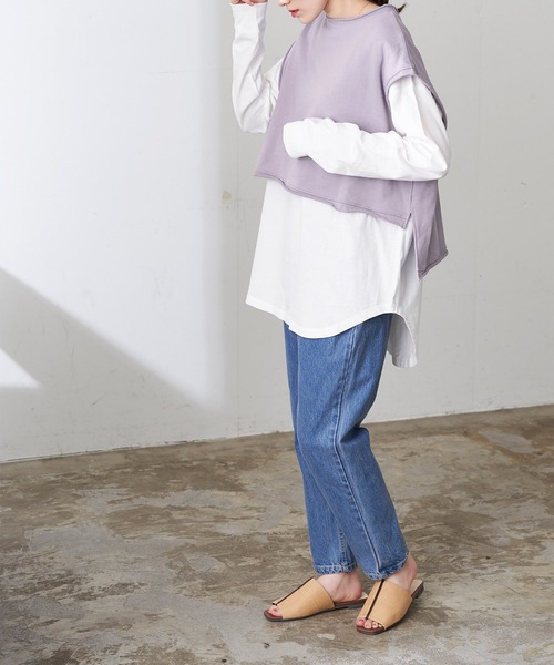Chaco closet(チャコ クローゼット)の「【セットアイテム】ショート丈スウェットベスト×ラウンドヘムロンT レイヤードセット(ベスト・レディース・グリーン系その他/ダークグレー/クリーム/パープル・FREE)」の18枚目の写真