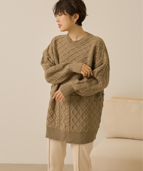 Ambre Neige（アンブルネージュ）の「オーバーサイズケーブルニット／【WEB/EC限定商品】（ニット/セーター・レディース・アイボリー/モカ・FREE）」の7枚目の写真