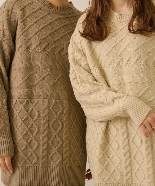 Ambre Neige（アンブルネージュ）の「オーバーサイズケーブルニット／【WEB/EC限定商品】（ニット/セーター・レディース・アイボリー/モカ・FREE）」の9枚目の写真