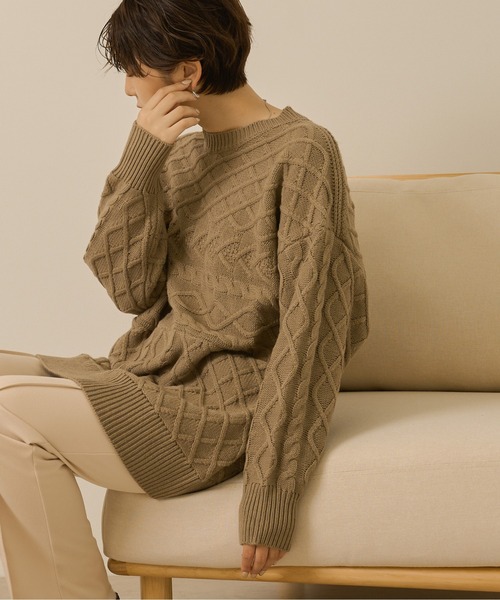 Ambre Neige（アンブルネージュ）の「オーバーサイズケーブルニット／【WEB/EC限定商品】（ニット/セーター・レディース・アイボリー/モカ・FREE）」の6枚目の写真