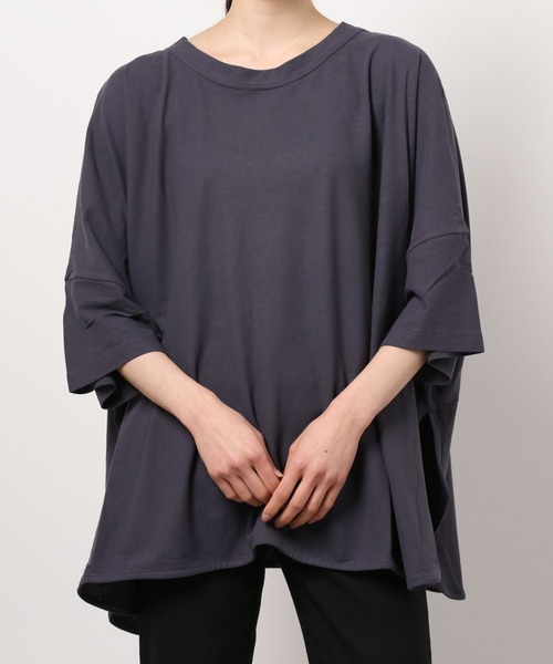 RNA-N（アールエヌエーエヌ）の「M1640 40/-強撚SZ天竺ポンチョTシャツ（Tシャツ/カットソー・レディース・ベージュ/キナリ/ブルー/ネイビー・MEDIUM）」の3枚目の写真