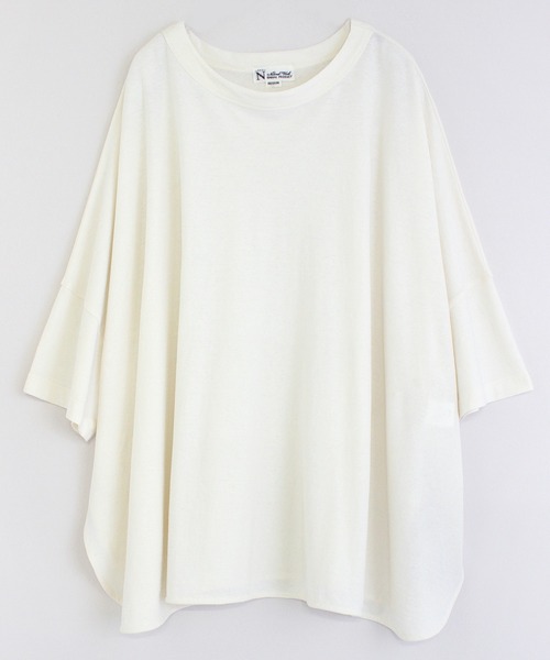 RNA-N（アールエヌエーエヌ）の「M1640 40/-強撚SZ天竺ポンチョTシャツ（Tシャツ/カットソー・レディース・ベージュ/キナリ/ブルー/ネイビー・MEDIUM）」の2枚目の写真