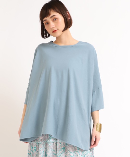 RNA-N（アールエヌエーエヌ）の「M1640 40/-強撚SZ天竺ポンチョTシャツ（Tシャツ/カットソー・レディース・ベージュ/キナリ/ブルー/ネイビー・MEDIUM）」の14枚目の写真