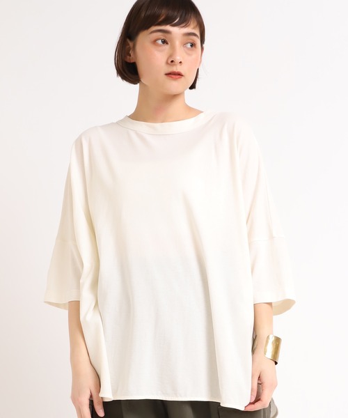 RNA-N（アールエヌエーエヌ）の「M1640 40/-強撚SZ天竺ポンチョTシャツ（Tシャツ/カットソー・レディース・ベージュ/キナリ/ブルー/ネイビー・MEDIUM）」の15枚目の写真