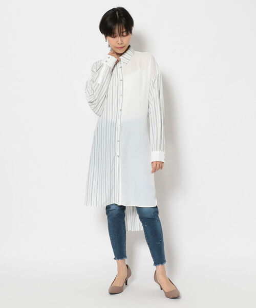 AULA AILA（アウラアイラ）の「AULA AILA（アウラアイラ）別注ストライプコンビロングシャツ（シャツ/ブラウス・レディース・ホワイト・FREE）」の6枚目の写真